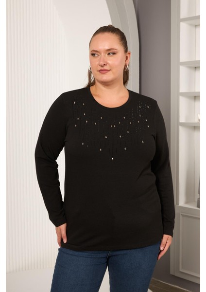 Büyük Beden Önü Taş Detay Bluz