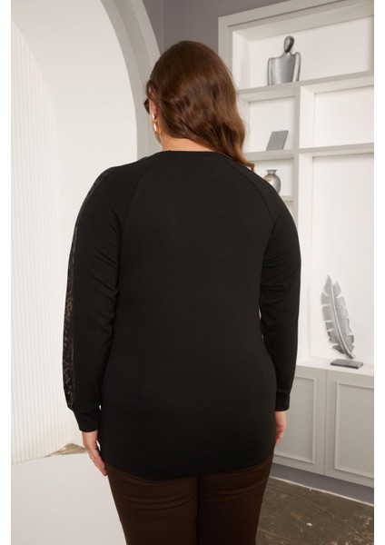 Büyük Beden Kolu Dantel Detay Bluz Siyah fırsatları