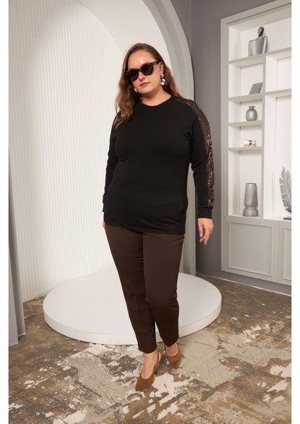 Büyük Beden Kolu Dantel Detay Bluz Siyah indirimleri
