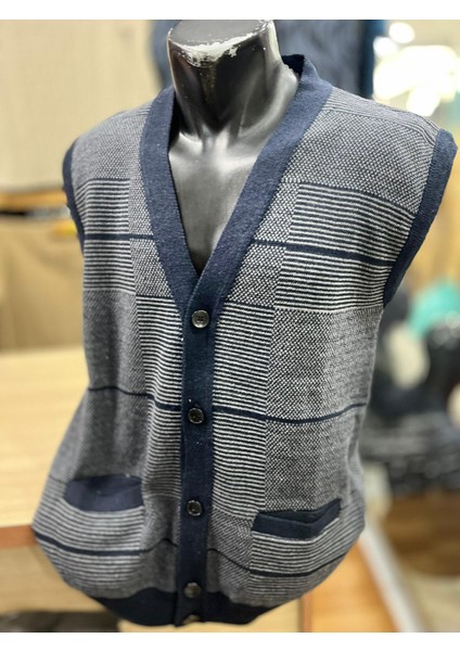 Erkek Triko Düğmeli Cepli Desenli Yelek modelleri