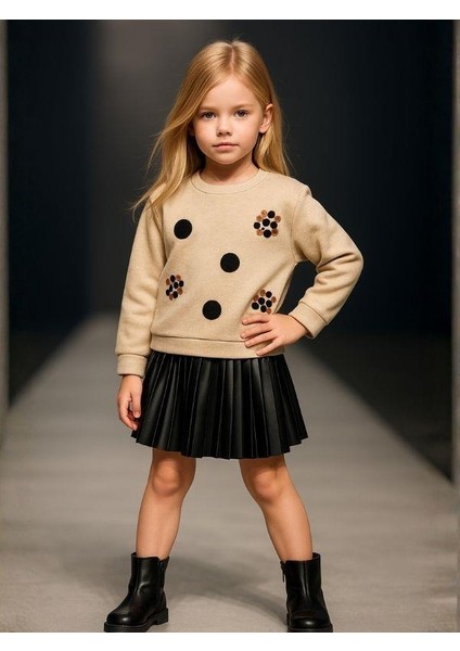 Kız Çocuk Sweatshirt ve Pilise Detaylı Iç Elbise 2'li Takım
