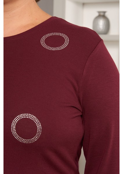 Büyük Beden Taş Detaylı Halka Desenli Uzun Kollu Bluz fiyatları