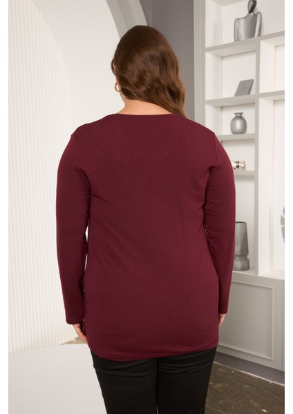 Büyük Beden Taş Detaylı Halka Desenli Uzun Kollu Bluz modelleri