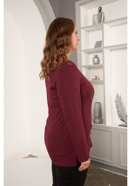 Büyük Beden Taş Detaylı Halka Desenli Uzun Kollu Bluz fırsatları