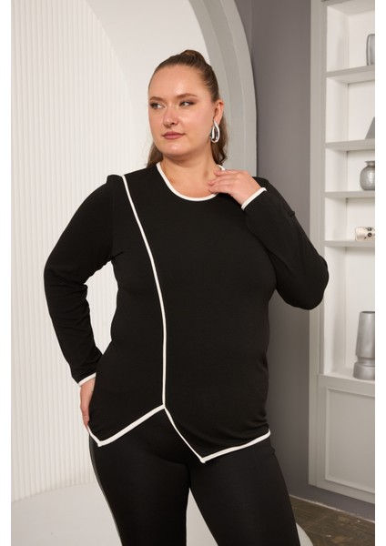 Büyük Beden Kontrast Biye Detaylı Asimetrik Bluz fırsatları