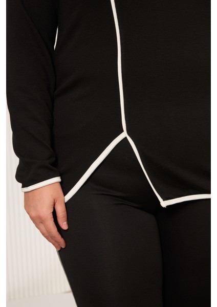 Büyük Beden Kontrast Biye Detaylı Asimetrik Bluz indirimleri