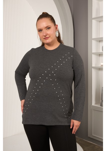 Büyük Beden Geometrik Taşlı Bluz