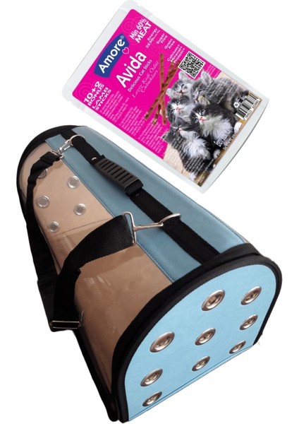 Şeffaf Köpek ve Kedi Taşıma Çantası, Açık Mavi, 12'li Stick ile Güvenli Taşıma