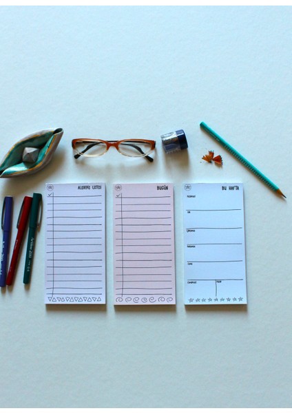 Mini Planners 3'lü Set | 9X18 cm | 5 Farklı Renk Seçeneği | Bugün, Bu Hafta, Alışveriş Listesi