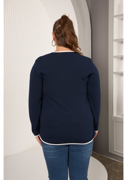 Büyük Beden Kontrast Biye Detaylı Asimetrik Bluz modelleri