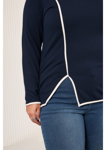 Büyük Beden Kontrast Biye Detaylı Asimetrik Bluz fırsatları