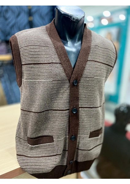 Erkek Triko Düğmeli Cepli Desenli Yelek fiyatları