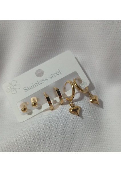 Çelik Kalpli Küpe Seti