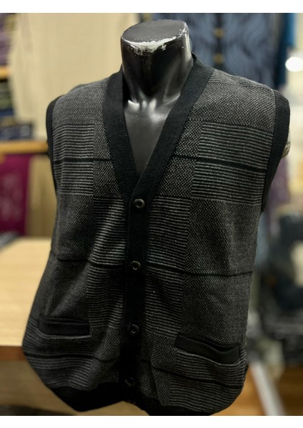 Erkek Triko Düğmeli Cepli Desenli Yelek modelleri