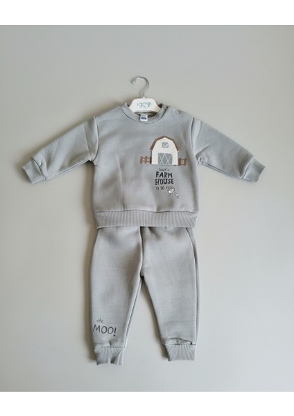 3 İplik Şardonlu Farm House Baskılı Gri Bebek Sweatshirt ve Eşofman Altı 2'li Takım fiyatları