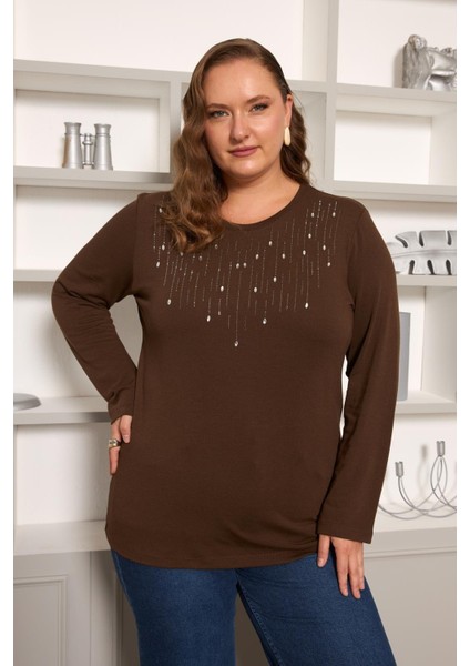 Büyük Beden Önü Taş Detay Bluz