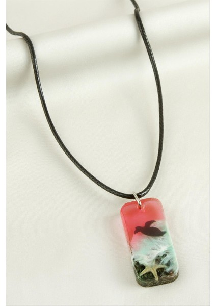 Zengezur Deniz Yıldızı Dikdörtgen Epoksi Kolye-Pembe modelleri