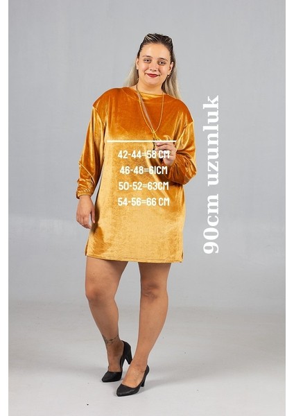 Maksimum Şıklık Kolyeli Büyük Beden Hardal Kadife Tunik fiyatları