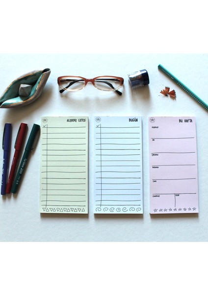 Mini Planners 3'lü Set | 9X18 cm | 5 Farklı Renk Seçeneği | Bugün, Bu Hafta, Alışveriş Listesi fiyatları