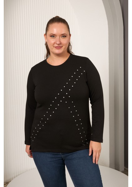 Büyük Beden Geometrik Taşlı Bluz