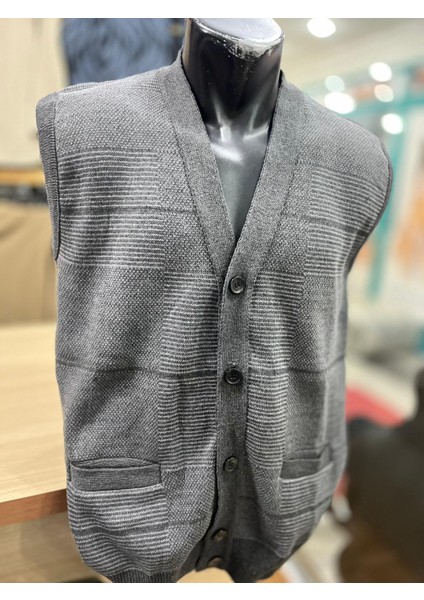 Erkek Triko Düğmeli Cepli Desenli Yelek modelleri