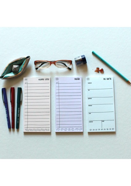 Mini Planners 3'lü Set | 9X18 cm | 5 Farklı Renk Seçeneği | Bugün, Bu Hafta, Alışveriş Listesi