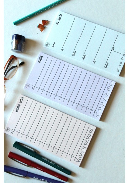 Mini Planners 3'lü Set | 9X18 cm | 5 Farklı Renk Seçeneği | Bugün, Bu Hafta, Alışveriş Listesi