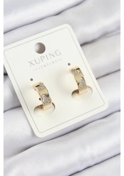 Xuping Zirkon Taşlı Desenli Halka Model Gold Renk Kadın Küpe