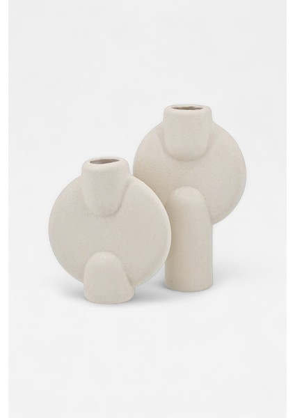 Iskandinav 2\'li Füze Bej Seramik Vazo Seti