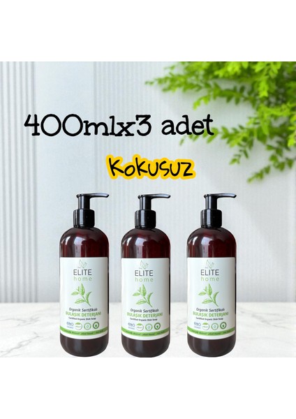 Organik Sertifikalı Elde Bulaşık Deterjanı 400 ml X3 Adet Kokusuz