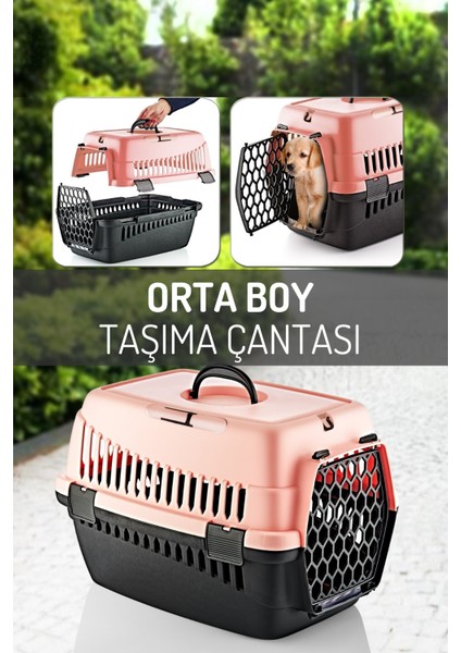 Pembe Orta Boy Evcil Hayvan Taşıma Çantası, Rahat ve Şık Taşıma Seçeneği
