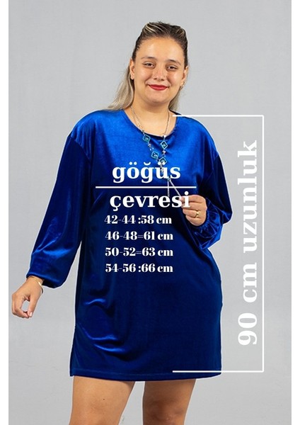 Maksimum Şıklık Kolyeli Büyük Beden Mavi Kadife Tunik fiyatları