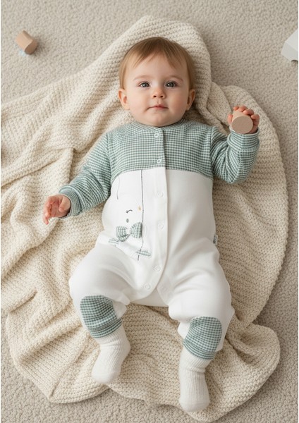 Papyonlu Tavşan Nakışıyla Şık ve Konforlu Bebek Tulumu