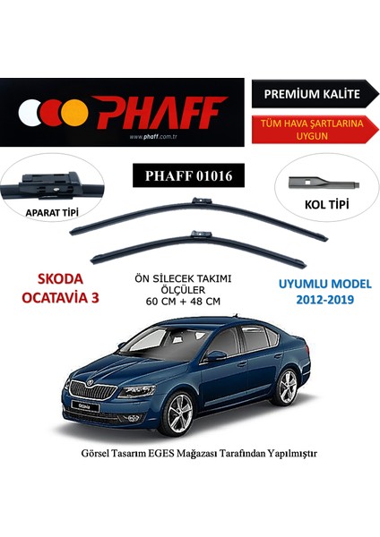 Skoda Octavia 3 (2012-2019) Ön Silecek Süpürgesi 600MM + 480MM
