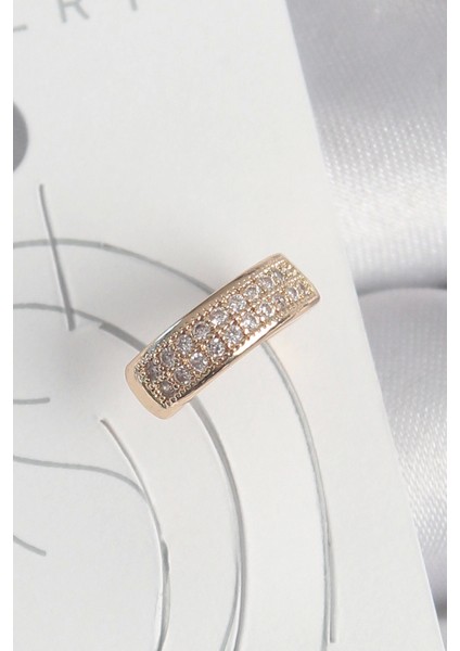 Pirinç Gold Renk Zirkon Taşlı Kadın Kıkırdak Küpe