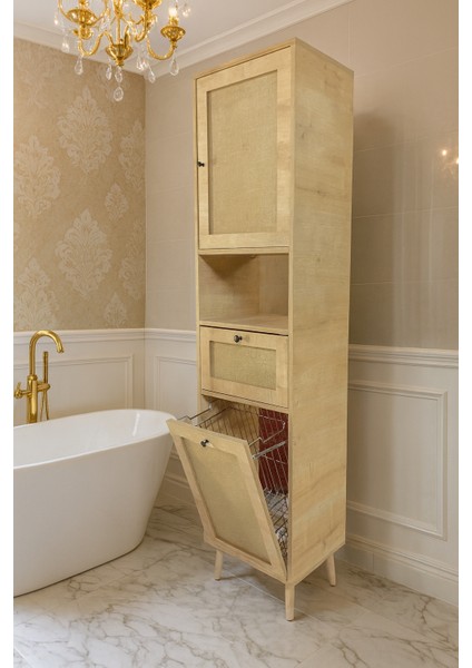Luna 197CM Iskandinav Jüt Kumaşlı Mdf Kirli Çamaşır Sepetli Banyo Dolabı Y197XG47XD35 fırsatları