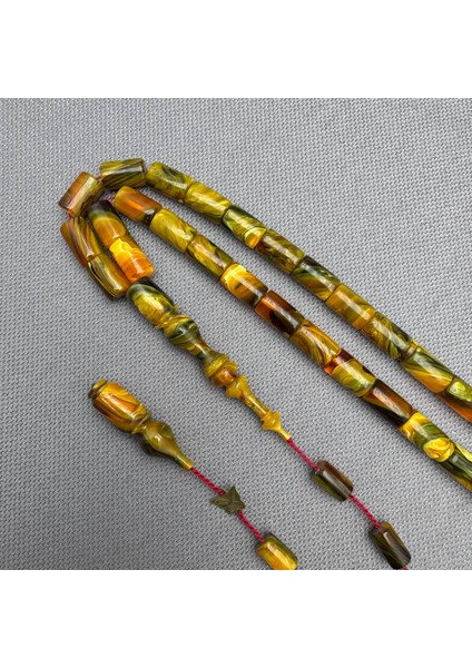 Emine Reşvani Usta Işçilikli Kesme Model Yoğun Hareli Yeşil Turuncu Sıkma Kehribar Tespih fırsatları