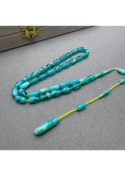 Usta Işçilikli Cam Göbeği Yeşili Yoğun Hareli Sıkma Kehribar Tespih