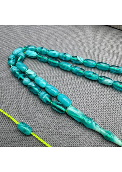 Usta Işçilikli Cam Göbeği Yeşili Yoğun Hareli Sıkma Kehribar Tespih fırsatları