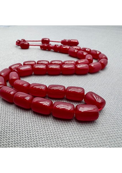 Usta Işçilikli Kırmızı Kapsül Kesim Sıkma Kehribar Tespih