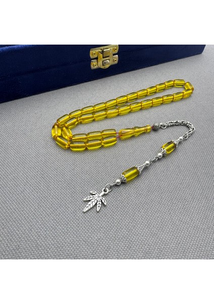 Alpaka Püsküllü Açık Sarı Özel Döküm Kapsül Model Sıkma Kehribar Tespih