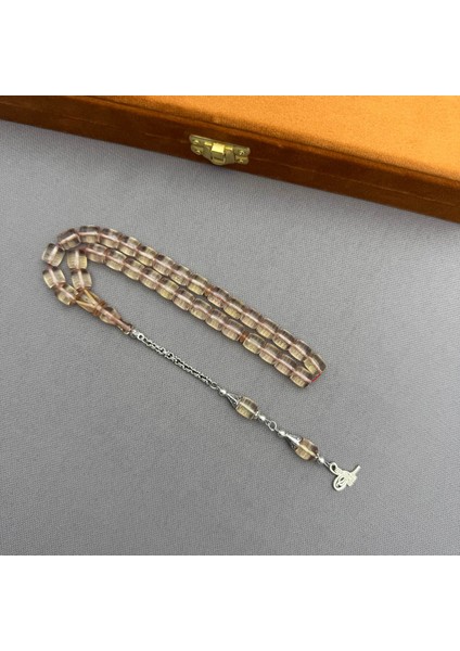 Alpaka Püsküllü Şeffaf Kapsül Kesim Sıkma Kehribar Tespih