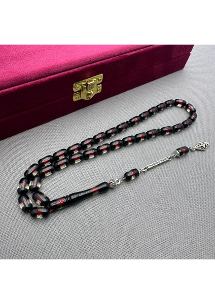 Alpaka Püsküllü Yeşil Şeffaf Kırmızı Ip Yollu Sıkma Kehribar Tespih indirimleri