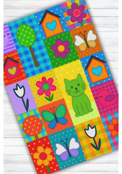 Renkli Eğlenceli Patchwork Dijital Baskılı Dokuma Kaymaz Tabanlı Yıkanabilir Anaokulu Halısı Çocuk Odası Halısı modelleri
