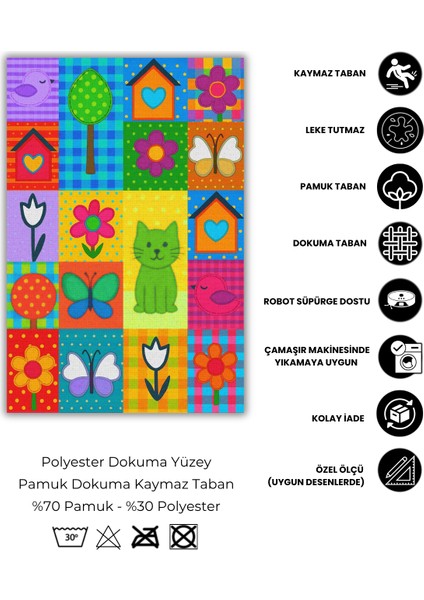 Renkli Eğlenceli Patchwork Dijital Baskılı Dokuma Kaymaz Tabanlı Yıkanabilir Anaokulu Halısı Çocuk Odası Halısı fırsatları