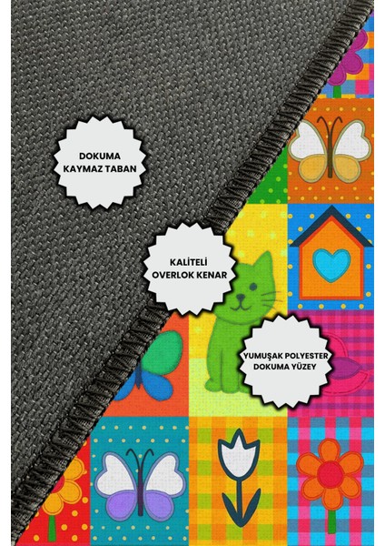 Renkli Eğlenceli Patchwork Dijital Baskılı Dokuma Kaymaz Tabanlı Yıkanabilir Anaokulu Halısı Çocuk Odası Halısı indirimleri