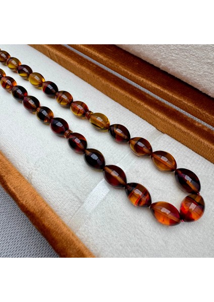 Babalar Günü Özel Usta Işçilikli Sarı Kırmızı Renk Dalgalı Yoğun Hareli Sıkma Kehribar Tespih fırsatları