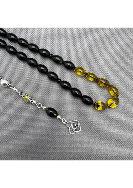 925 Ayar Ayyıldız Gümüş Püsküllü Sarı Siyah Renkli Sıkma Kehribar Tespih fırsatları