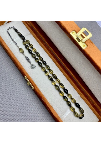 Babalar Günü Özel Kadife Kutulu 925 Ayar Gümüş Püsküllü Hareli Sıkma Kehribar Tespih fırsatları