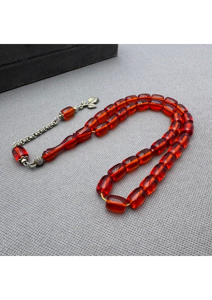 Alpaka Püsküllü Kırmızı Sıkma Kehribar Tespih fiyatları